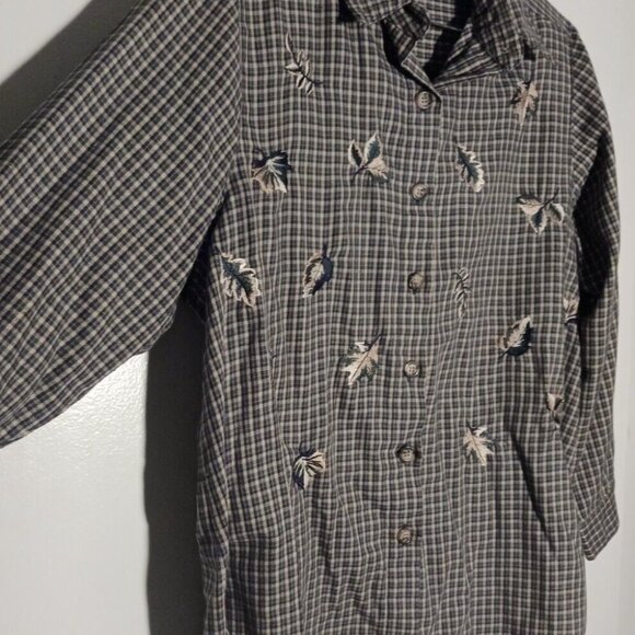 Bonworth Womans Medium Plaid Green Embroidery Leaves Shirt Long Sleeves - Picture 3 of 6